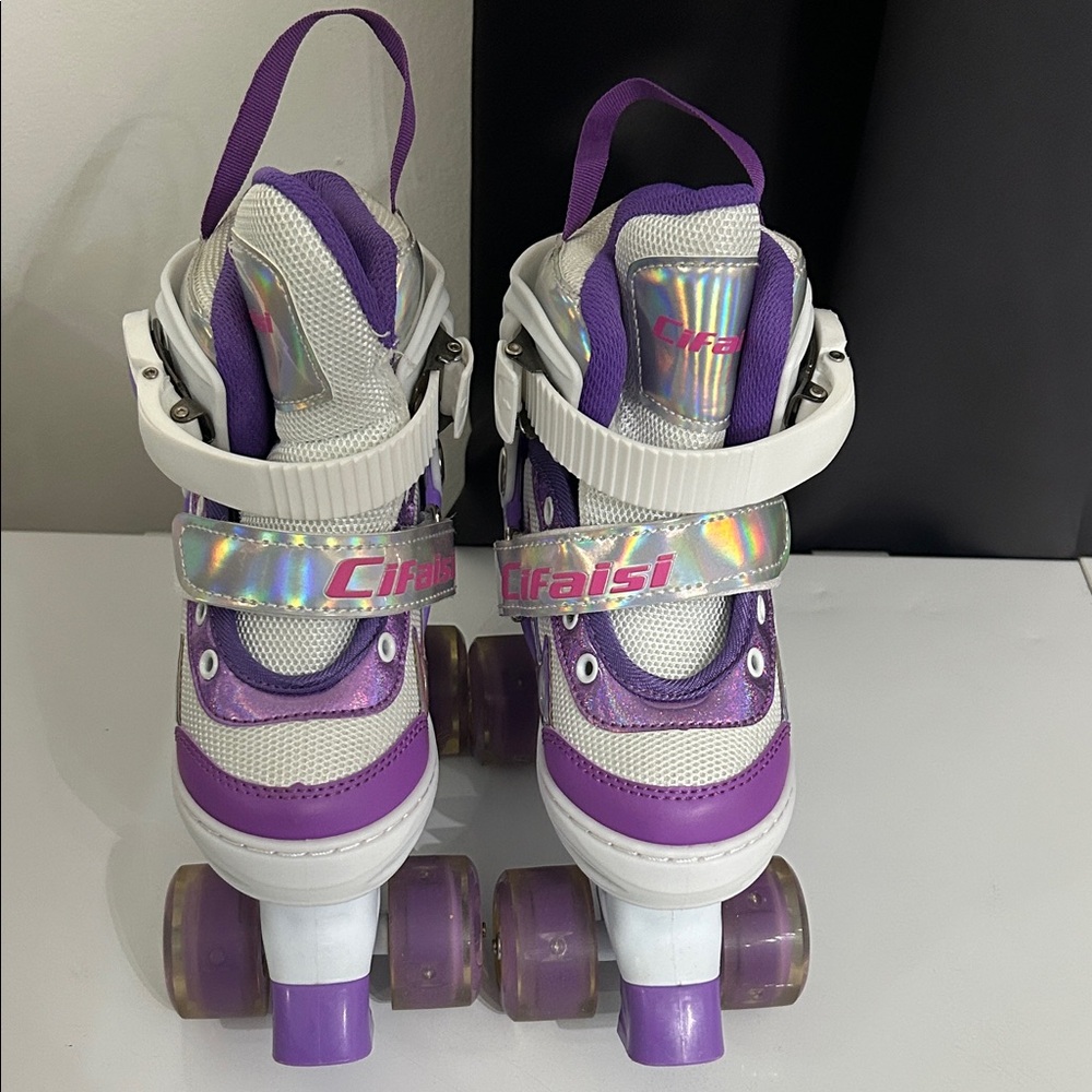 Purple and White Roller Skates